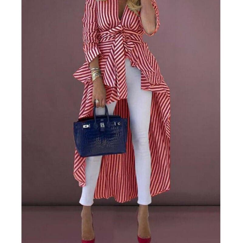 Chemisier Femme Chic Asymétrique Col en V 0
