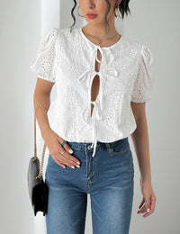 Blouse Femme à Manches Bouffantes Dentelle