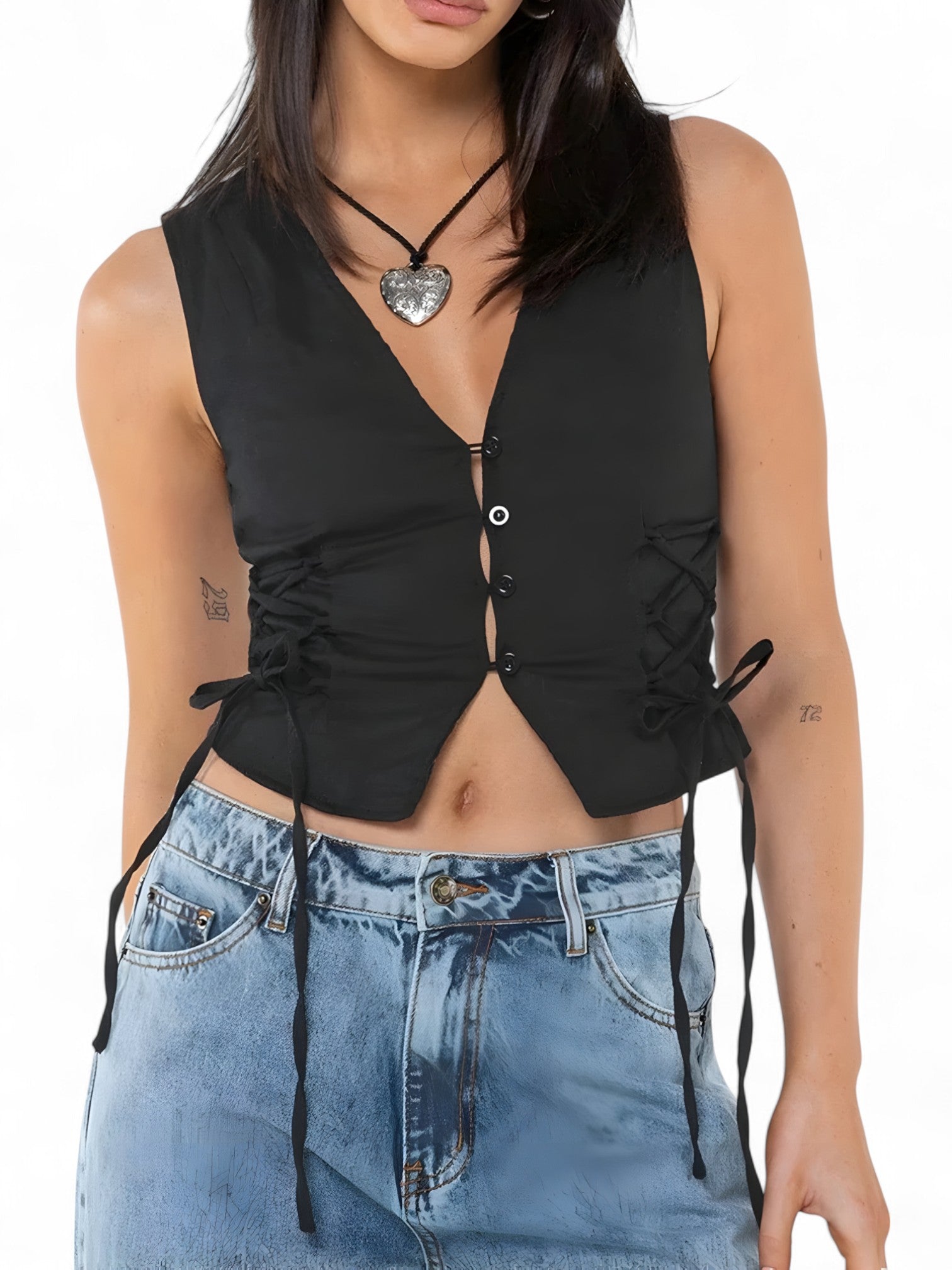 Débardeurs : Romilia | Débardeur Femme en Polyester à Boutons in Noir van Seroa