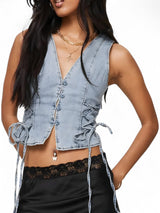 Débardeurs : Romilia | Débardeur Femme en Polyester à Boutons in Bleu van Seroa