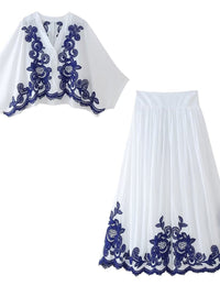Ensemble Femme Bohème avec Blouse et Jupe Broderie Longue Fluide