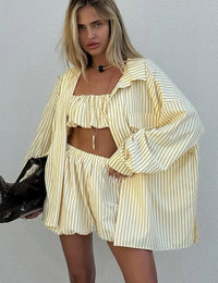 Sommerliches Damen-Set gestreift mit kurzärmeliger Bluse