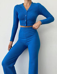 Damen-Set aus Strick, zweiteilig mit Crop-Top