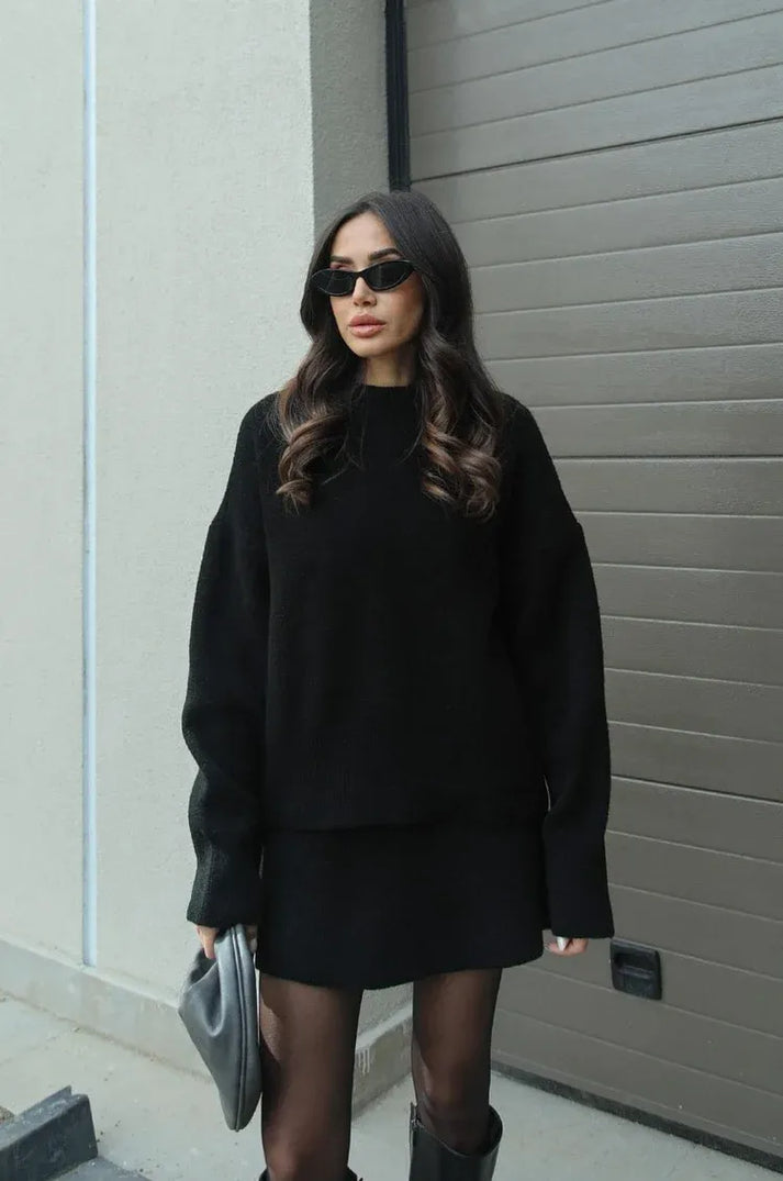 Ensemble Femme Élégant Pull Mini Jupe 1