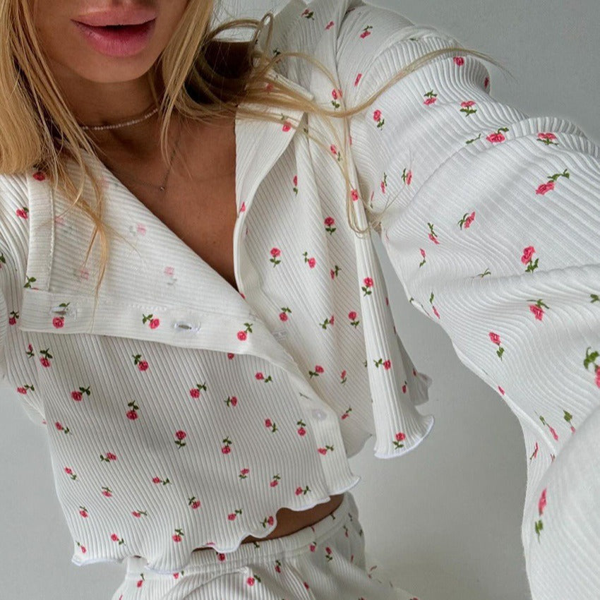 Ensemble Femme Floral Décontracté Haut Pantalon 4