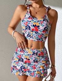 Damen-Set mit floralem, kurzem Oberteil und Rock, zweiteilige Kleider