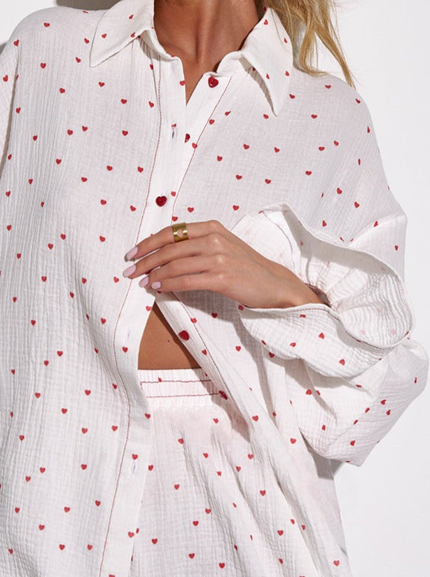 Ensemble Femme T-shirt Long et Short Imprimé Cœur 2