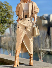 Damen elegantes Tailleur-Set mit Mantel & Bleistiftrock aus Polyester