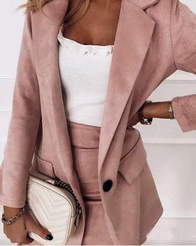 Ensemble Tailleur Femme Élégant Blazer Jupe 1