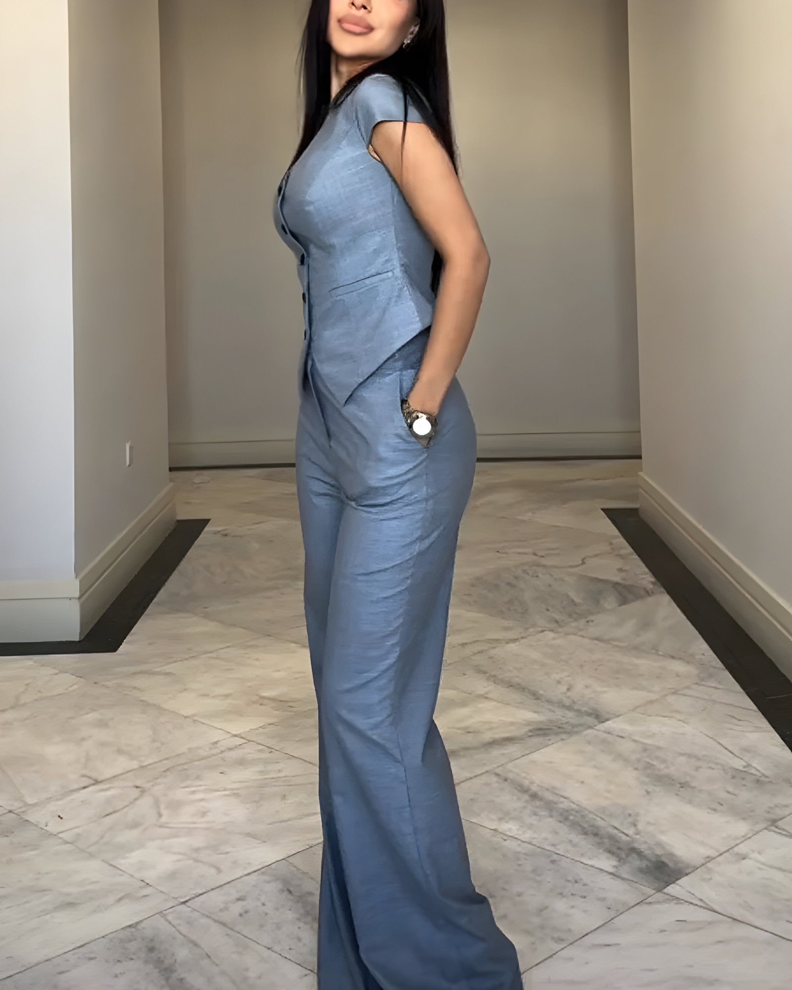 Hanne | Ensemble Tailleur Femme Élégant V-Haut et Pantalon