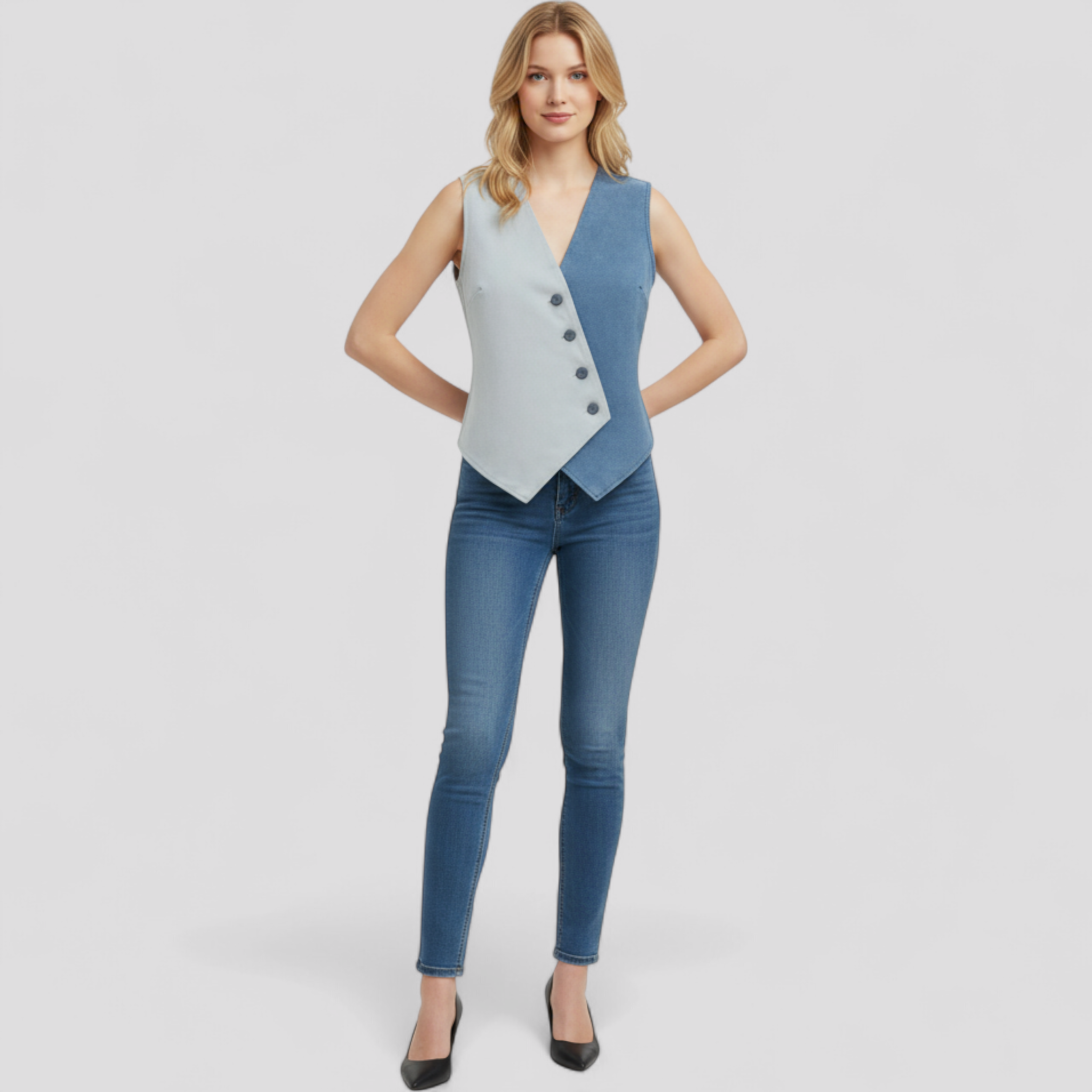 Sophie - Blouse Chic Sans Manches avec Boutons Asymétriques