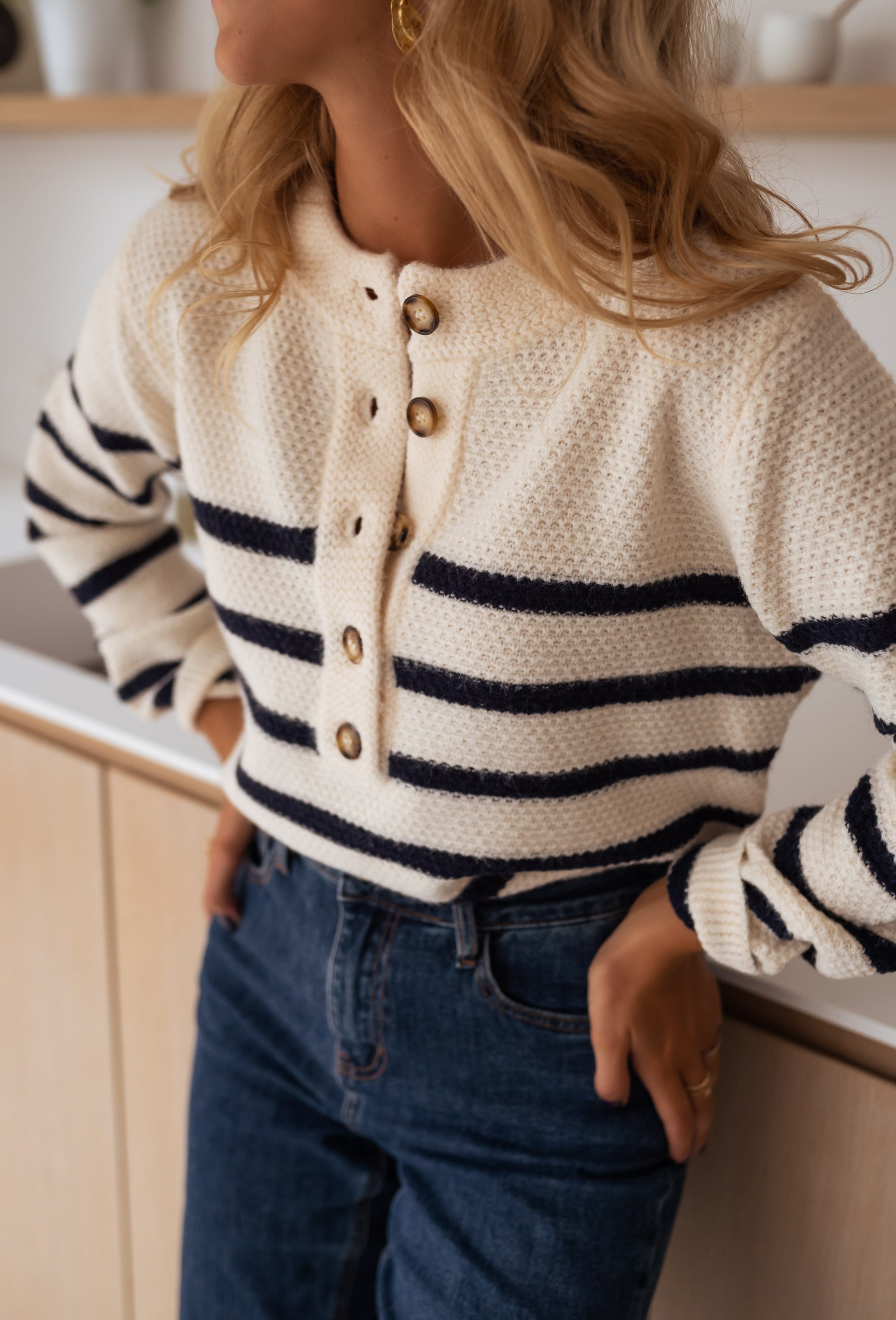 Gilet Femme Élégant Rayé Bleu Marine 0