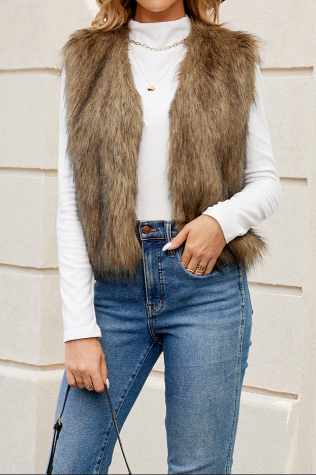 Gilet Noir Femme Élégant en Fourrure 1