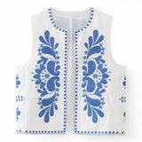 Gilets : Arietta | Gilet Sans Manche Femme Brodé Multicolore in Blanc van Seroa