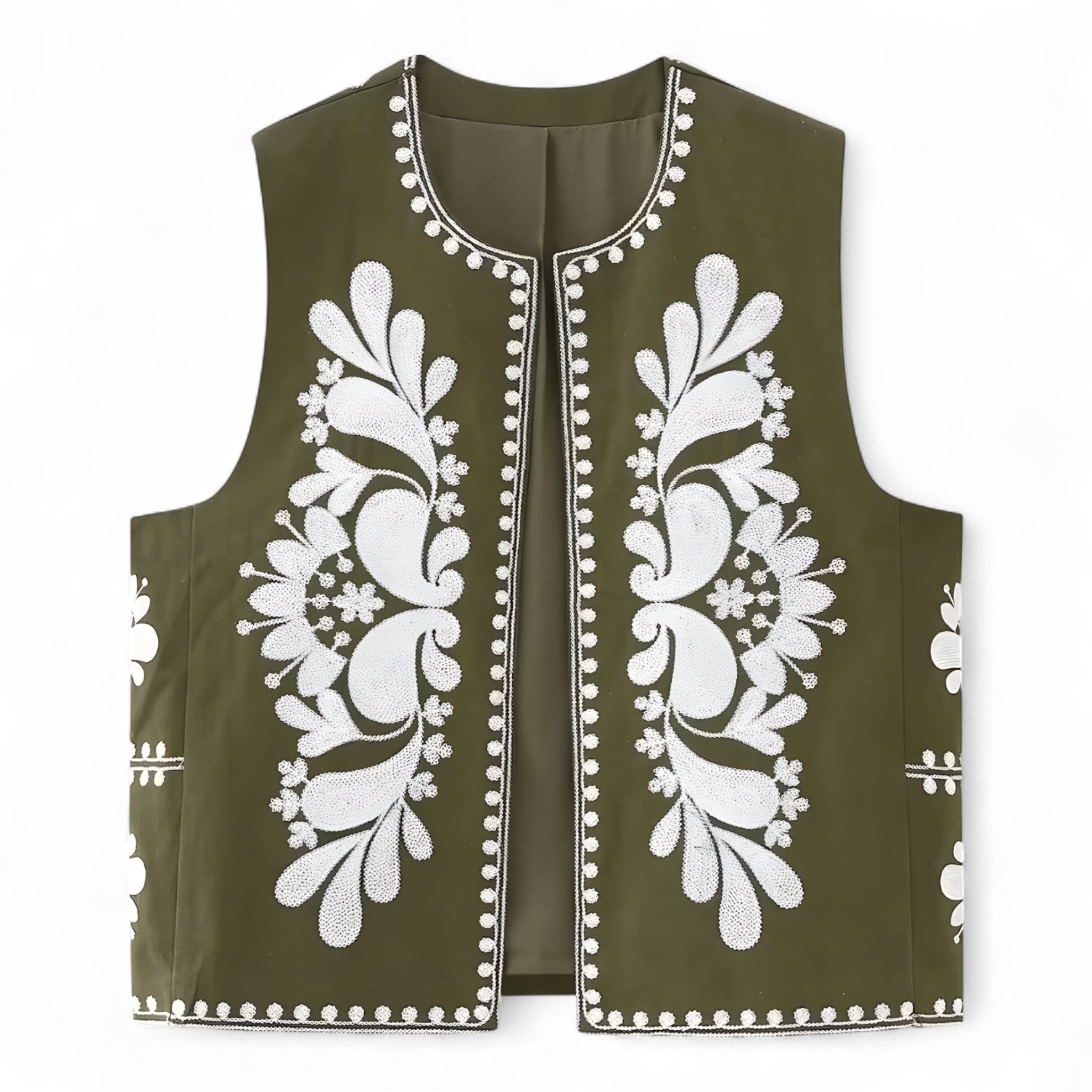 Gilets : Arietta | Gilet Sans Manche Femme Brodé Multicolore in Vert van Seroa