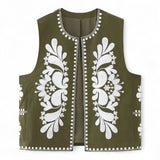 Gilets : Arietta | Gilet Sans Manche Femme Brodé Multicolore in Vert van Seroa