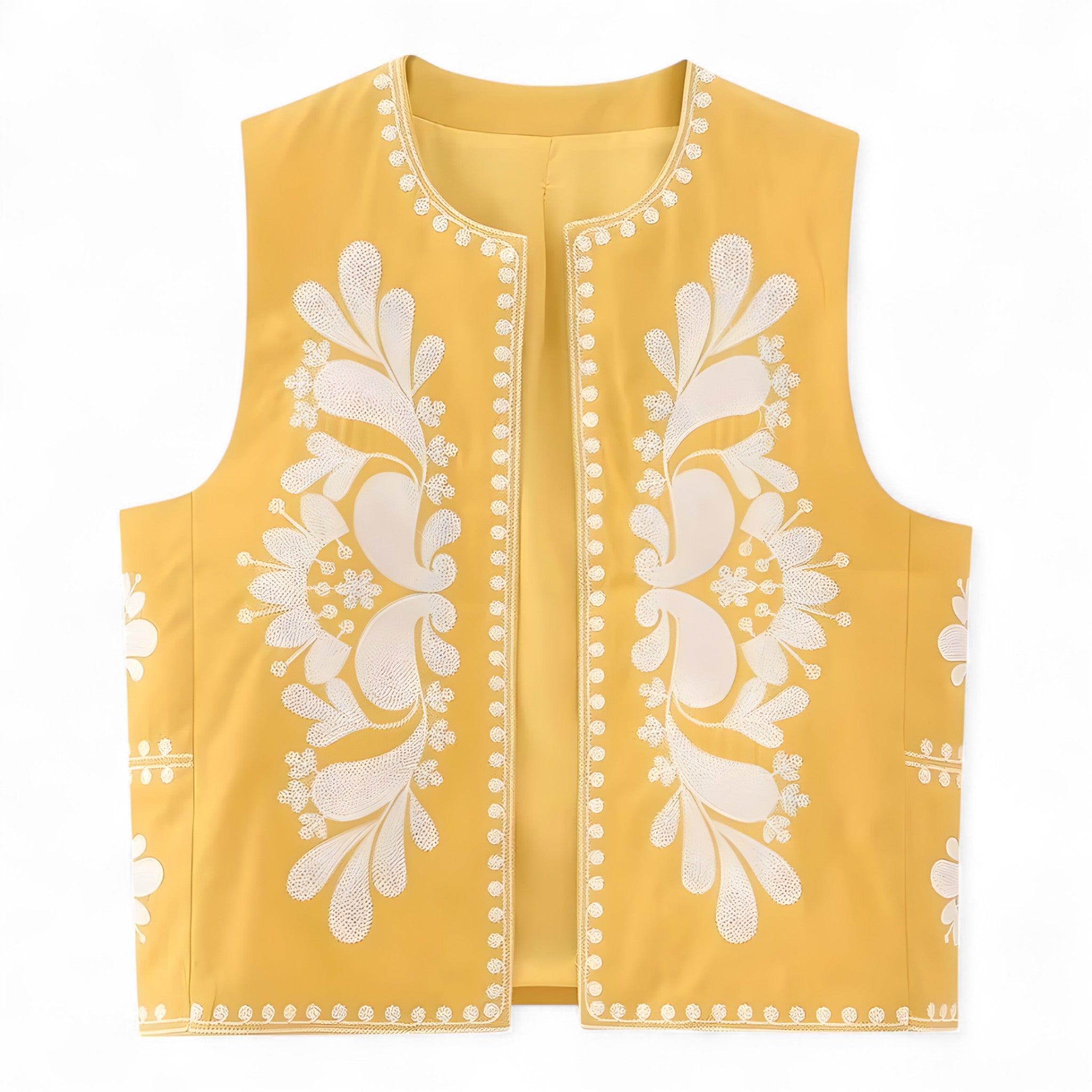 Gilets : Arietta | Gilet Sans Manche Femme Brodé Multicolore in Jaune van Seroa