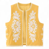 Gilets : Arietta | Gilet Sans Manche Femme Brodé Multicolore in Jaune van Seroa