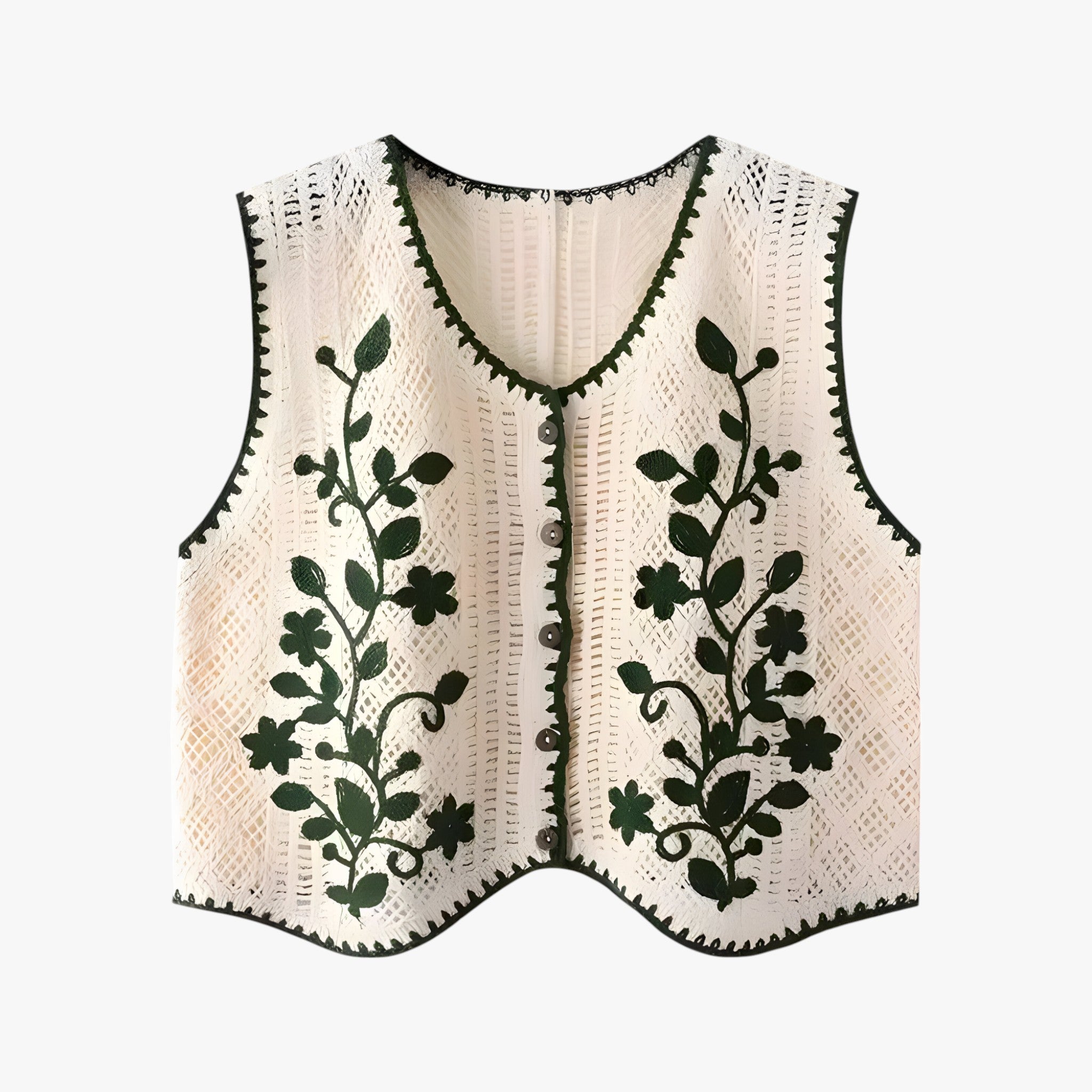 Pulls et gilets : Driana | Gilet Sans Manche Femme en Crochet Brodé Floral in Vert Taille Unique van Seroa