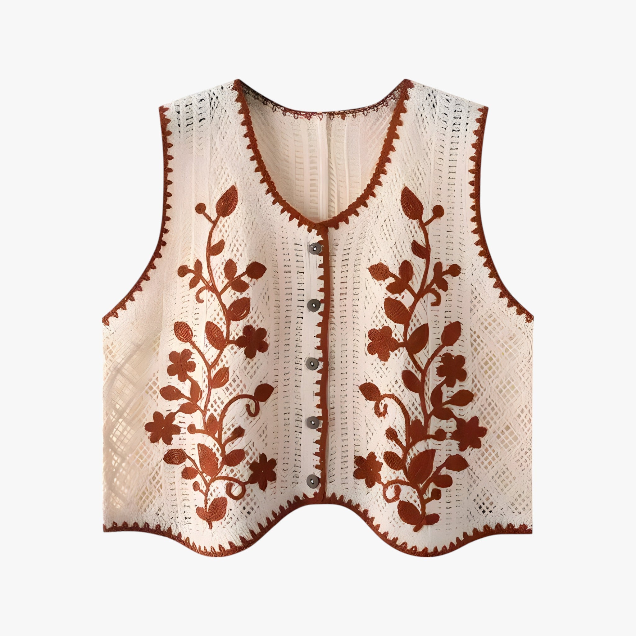 Pulls et gilets : Driana | Gilet Sans Manche Femme en Crochet Brodé Floral in Roug Taille Unique van Seroa