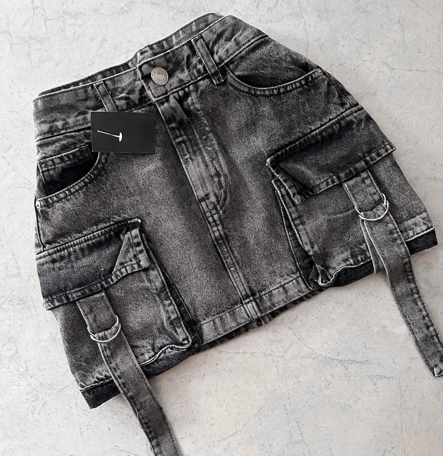 skirts : Agnes | Jupe Longue Femme en Jean A-Line Élégante in Noir van Seroa