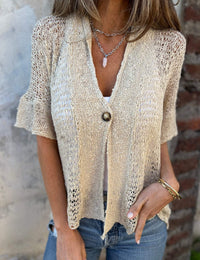 Gestricktes Damenoberteil aus Polyester mit V-Ausschnitt Pullover und Cardigans