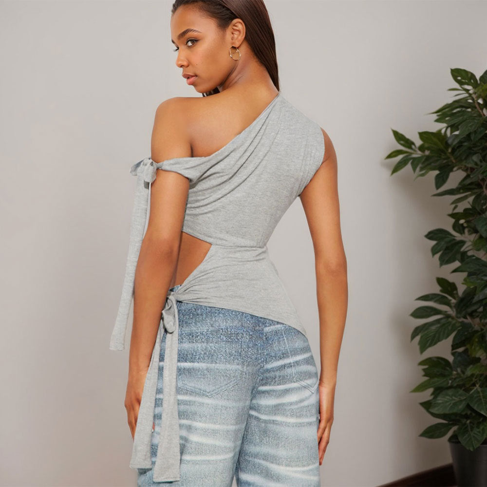 Haut Femme Court Une Épaule Chic 1
