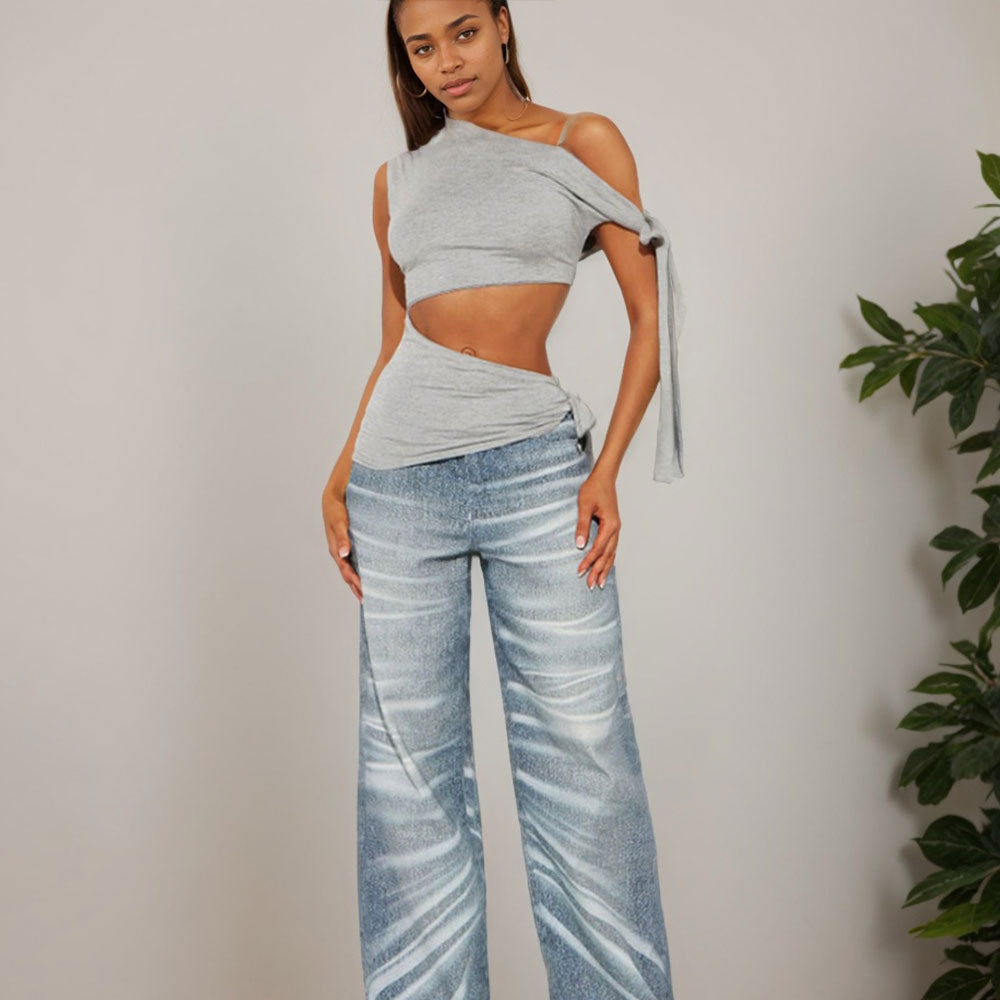 Haut Femme Court Une Épaule Chic 2