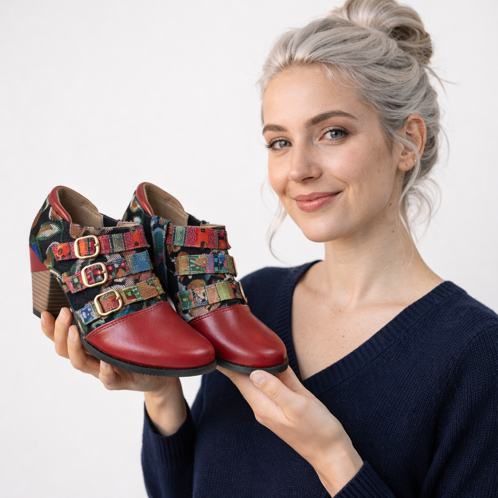 Krótki boho damskie buty ze skóry premium