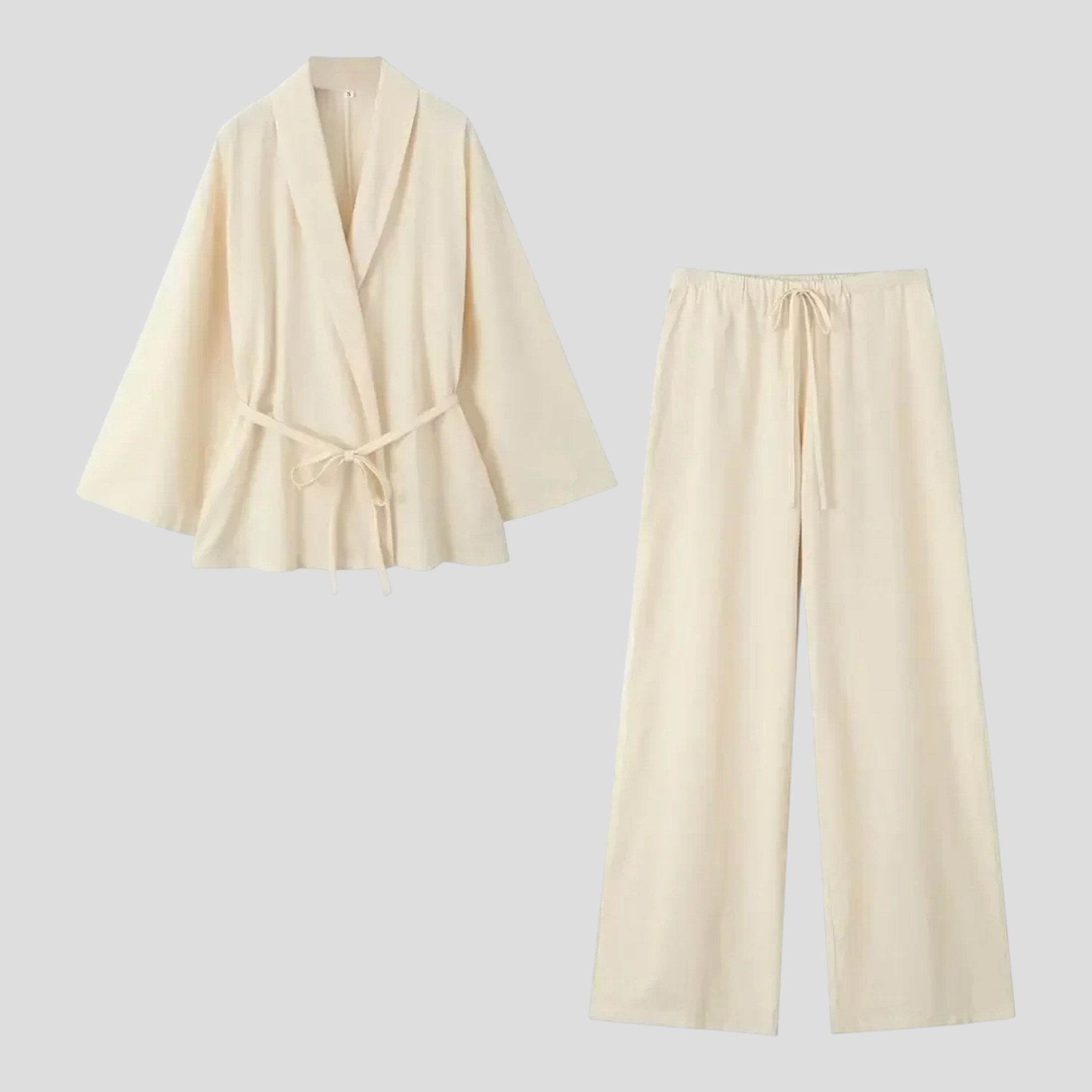 Elegancki lniany kimono damski z paskiem - idealny na lato i wiosnę