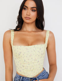 Helles gelbes, florales Damen-Corsage-Bustier, verstellbar – elegant,