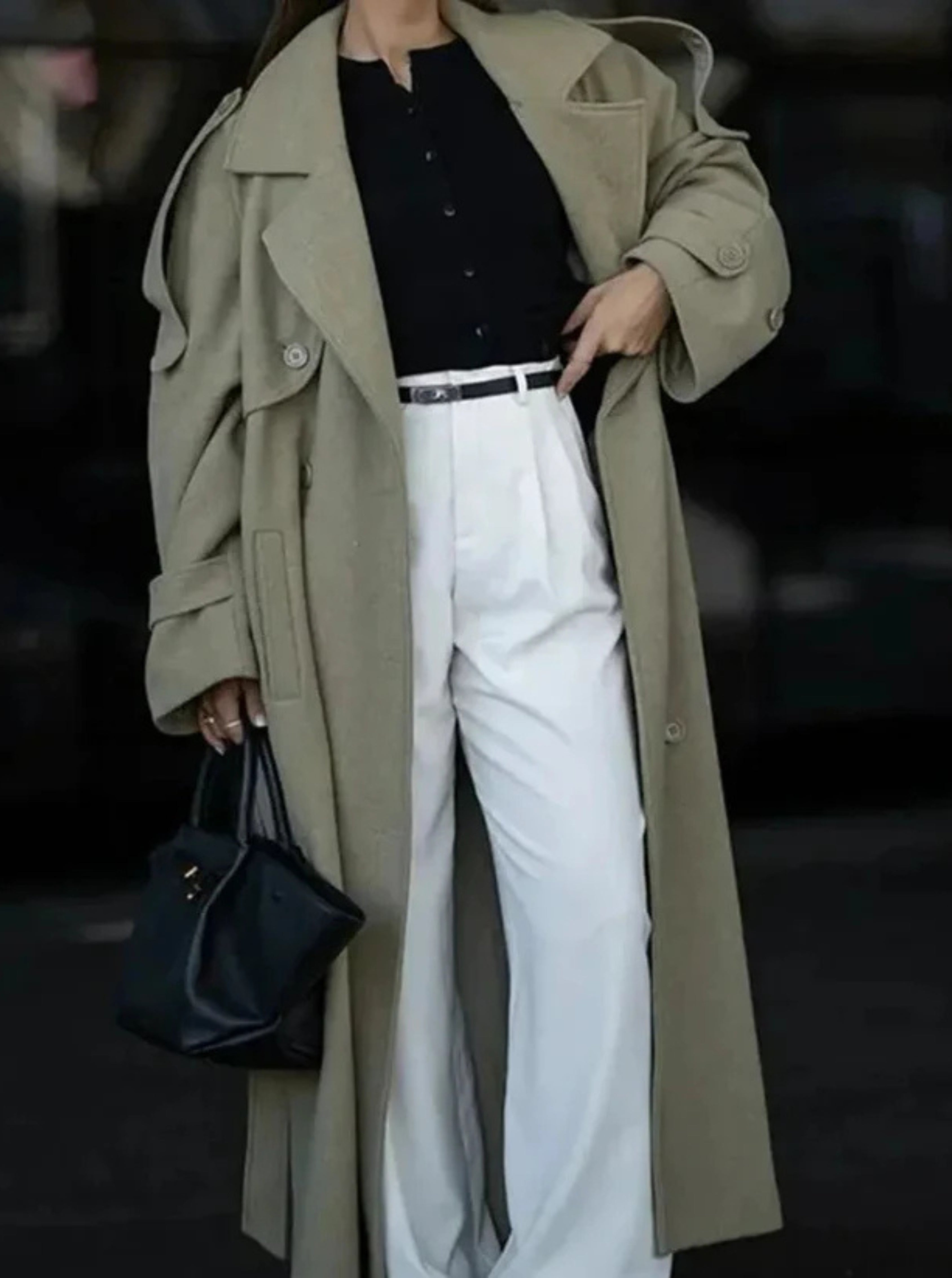 Zimowy płaszcz damski z paskiem z wełny Moda damska