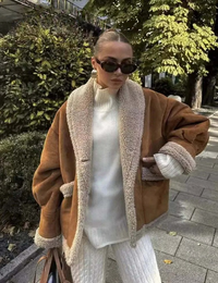 Dicker Damen-Wintermantel Kamel Polyester