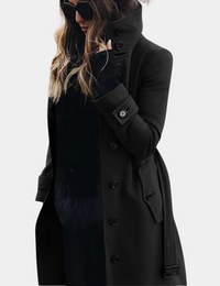 Eleganter Damen Winterlangmantel aus Wolle, hoher Kragen, warm und schick