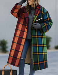 Manteau Long Femme Hiver à Carreaux Mode Femme