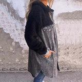 Manteau Long Femme Hiver en Denim Sherpa 2