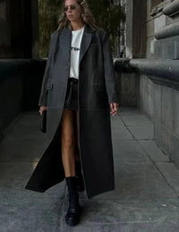 Damen Langmantel Winter aus Kunstleder Herbstkollektion