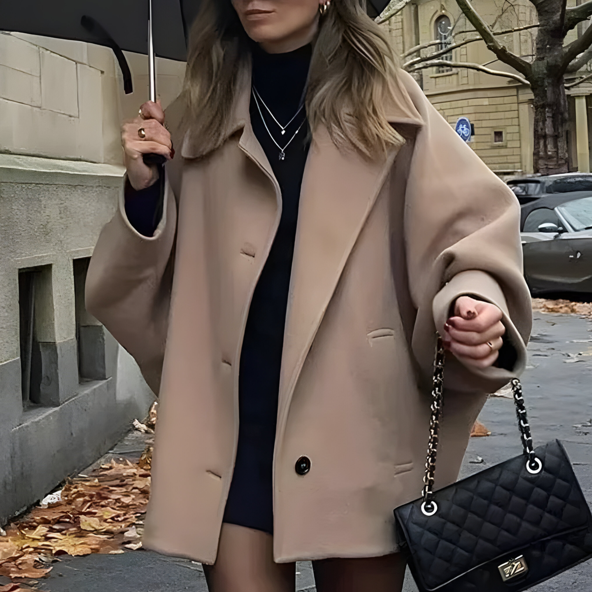 Długi oversize płaszcz damski z wełny kolekcja jesienna