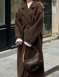 Manteau Long à Revers pour Femme Noir Autumn Collection