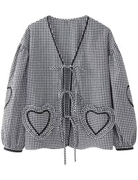 Niedliche Vichy-Karo-Bluse mit Puffärmeln und Taschen