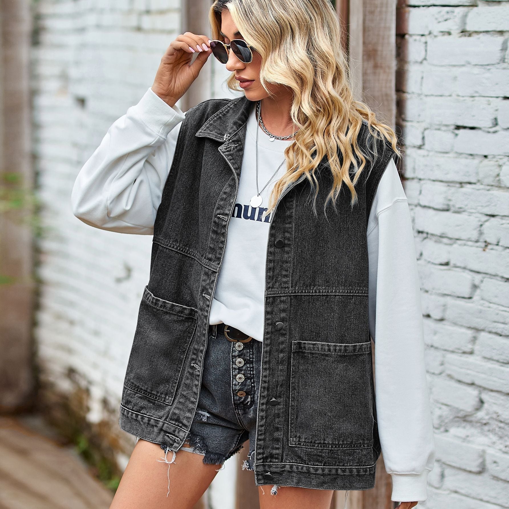 other : Natalia – Gilet En Jean Vintage Décontracté Et Ample À Boutons in van Seroa