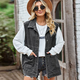other : Natalia – Gilet En Jean Vintage Décontracté Et Ample À Boutons in Gris foncé van Seroa