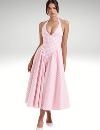Midikleid mit Neckholder und A-Linie für Damen, fließend
