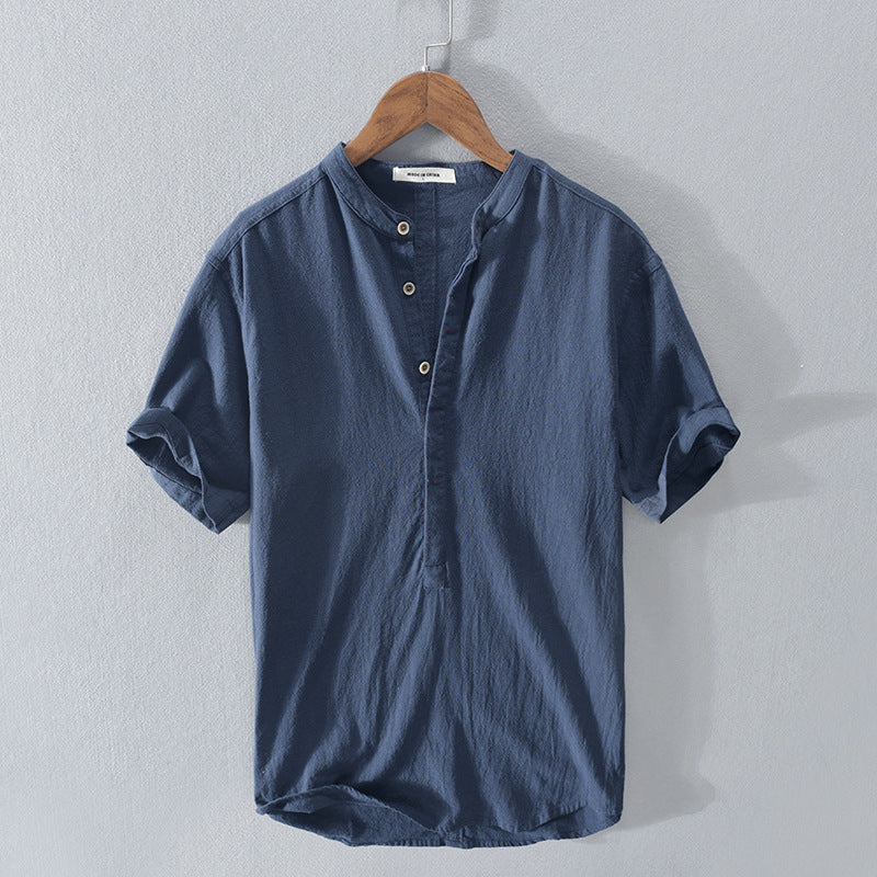 top blouses : Roy – Chemise Décontractée Légère en Lin avec Boutons in Bleu foncé van Seroa