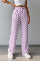 Pantalons pour femmes : Mika | Pantalon Femme Élastique en Coton à Pattes d'Éléphant in Violet clair van Seroa