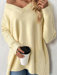 Pull Décontracté À Manches Longues Col En V Polyester Femme