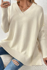 Pull Décontracté À Manches Longues Col En V 8
