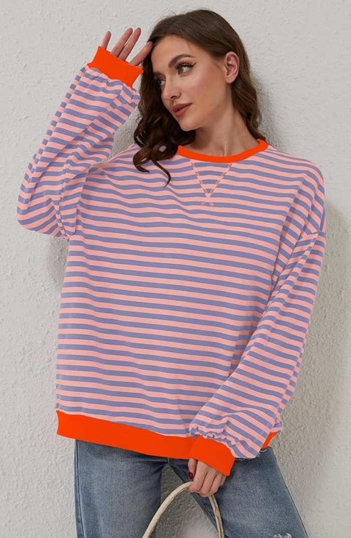 Pull Femme Ample à Rayures Élégant 7