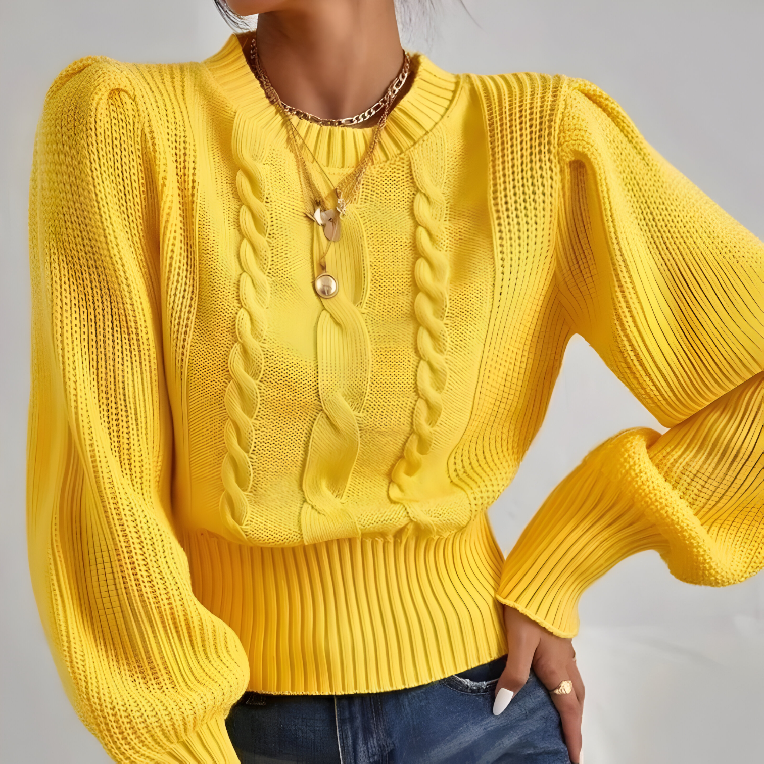 Lori | Pull Femme Chic Manches Lanternes Torsadé