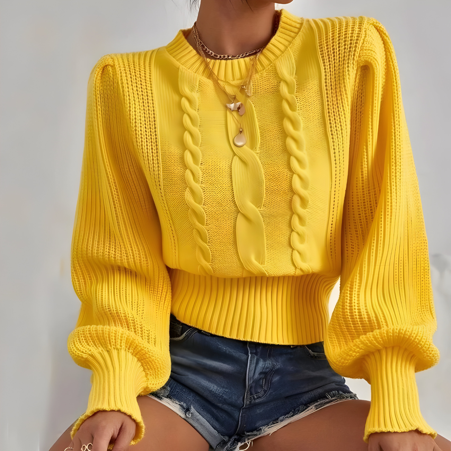 Lori | Pull Femme Chic Manches Lanternes Torsadé
